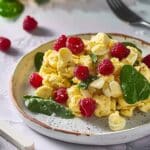 Spinach & Egg Scramble with Raspberries