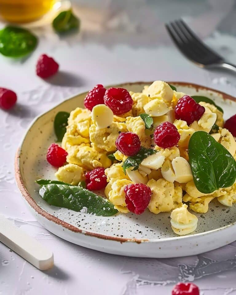 Spinach & Egg Scramble with Raspberries