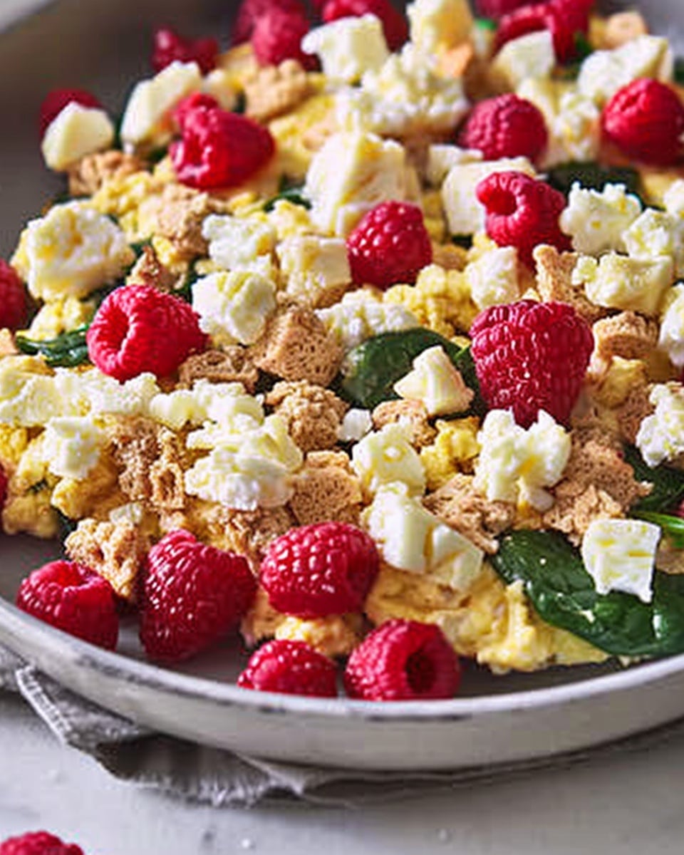 Spinach & Egg Scramble with Raspberries
