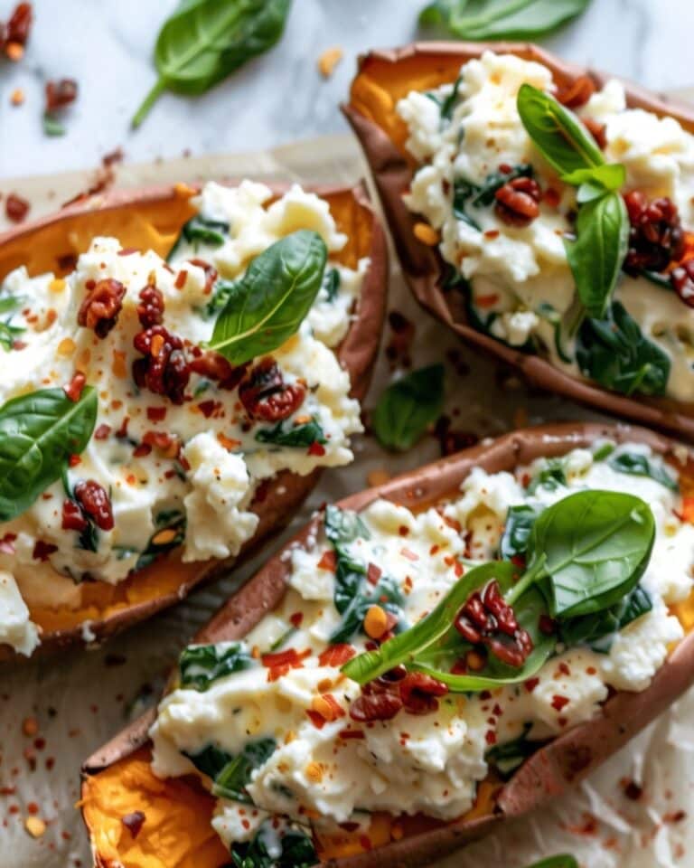 Vegan Spinach and Ricotta Stuffed Sweet Potatoes