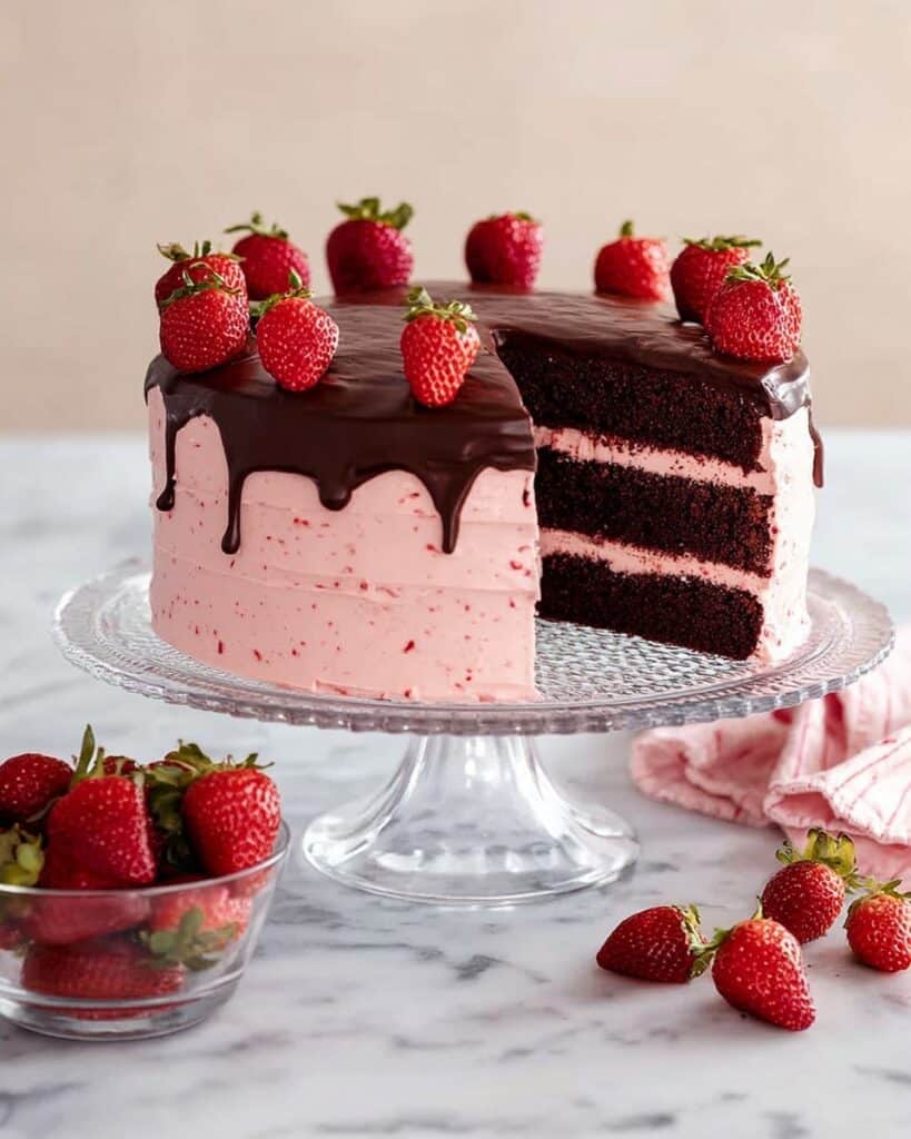 Chocolate Strawberry Cake with Strawberry Buttercream and Ganache Recipe