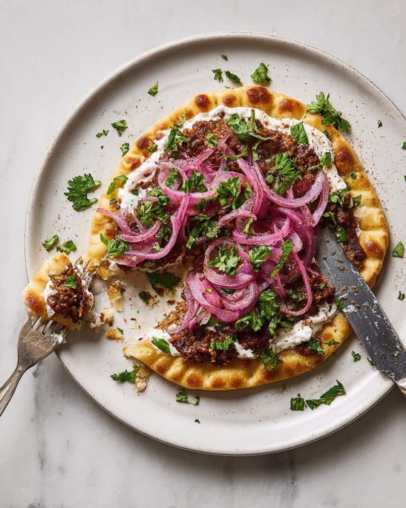 Smashed Lamb Flatbreads with Whipped Feta and Sumac Onion Recipe
