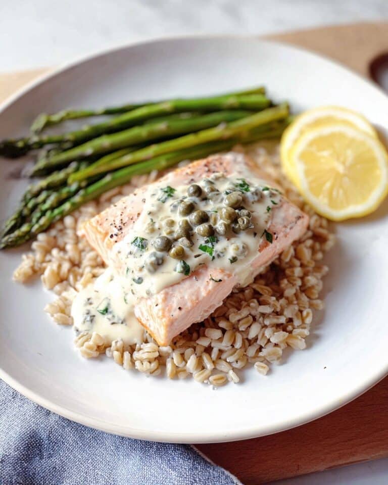 Garlic Poached Salmon with Creamy Lemon Caper Sauce Recipe
