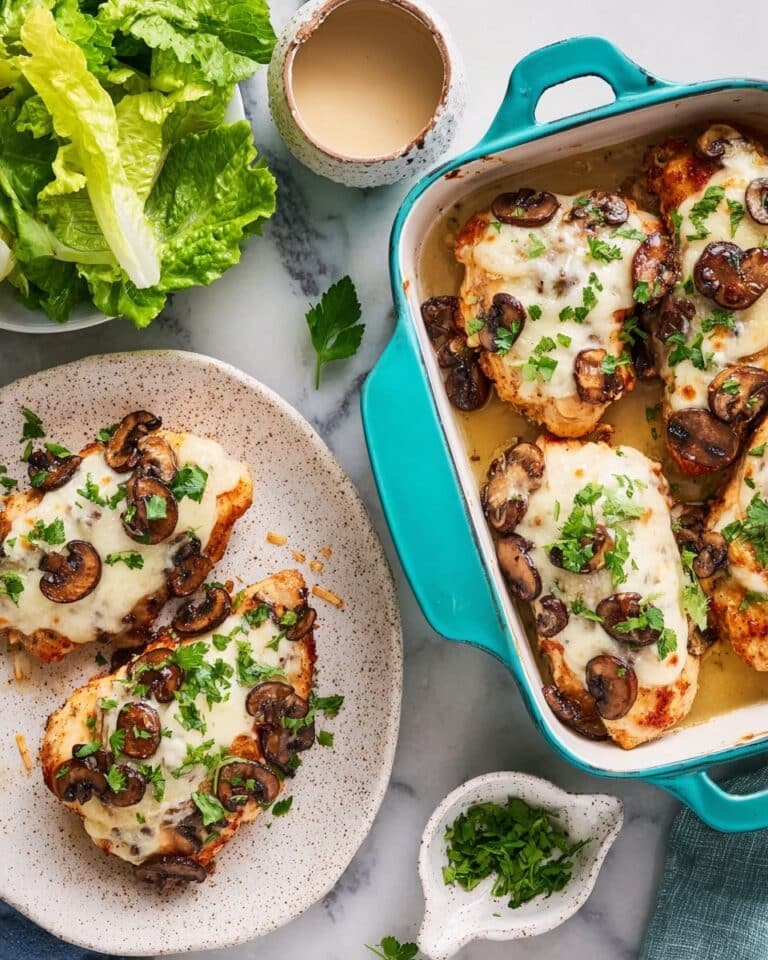 Cheesy Baked Chicken Lombardy with Mushrooms and Marsala Sauce Recipe