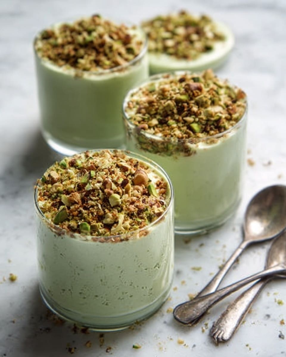 A small clear glass jar filled with thick, creamy green pistachio spread, topped with whole pistachio nuts on the surface. The jar sits on a light green cloth with a subtle texture, and nearby there is a silver spoon holding a dollop of the green spread. In the background, there are small white bowls filled with shelled pistachios, all placed on a white marbled surface. Photo taken with an iphone --ar 4:5 --v 7