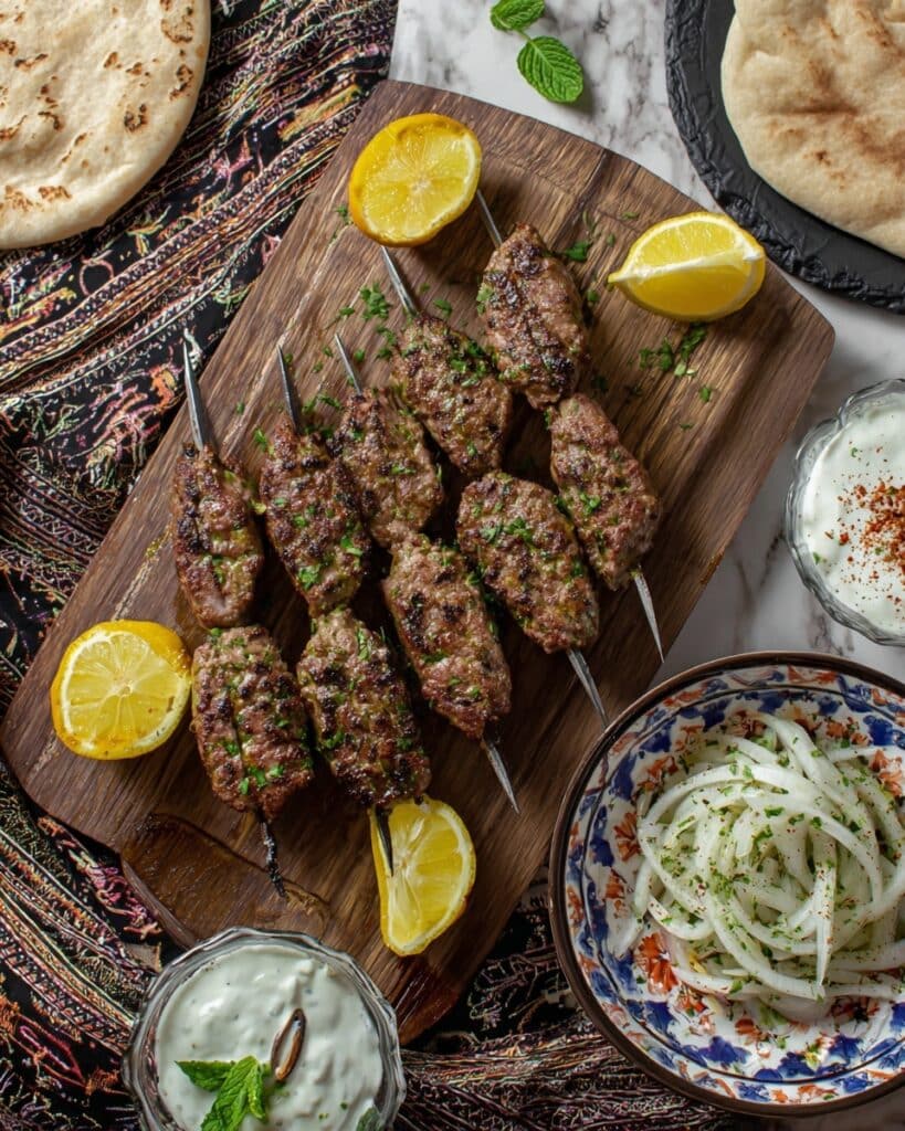 Turkish Lamb Kofta Kebabs with Pistachios and Onion Salad Recipe