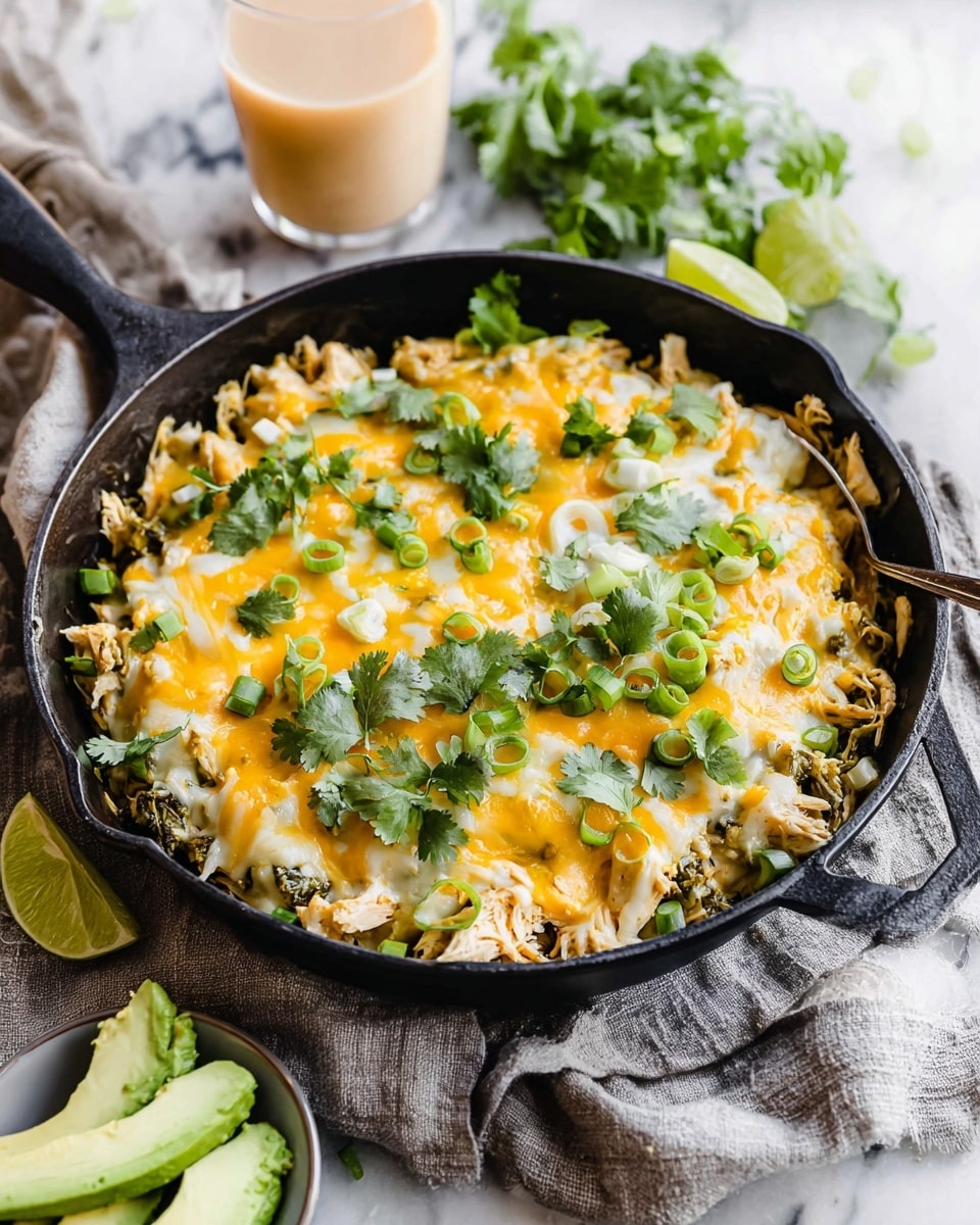 A black skillet sits on a white marbled surface with a light gray cloth underneath it. In the first image, there is a zigzag of green sauce spread inside the skillet. The second image shows three half-circle, light beige tortillas layered and overlapping inside the skillet, covering the sauce. In the third image, the skillet is filled with a colorful mix of shredded white and yellow cheese, yellow corn kernels, and fresh green cilantro leaves scattered on top. Photo taken with an iphone --ar 4:5 --v 7
