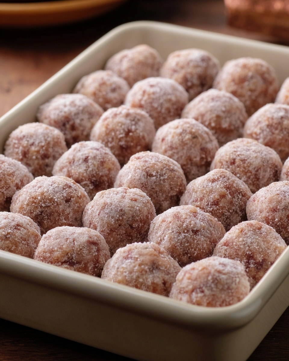 A white bowl filled with many small, round meatballs that have a rough, textured surface, sitting on a white marbled countertop. Next to the bowl, there is a white plate with a tall, stacked layer of deep red sauce shaped like a cylinder, with sauce spreading out at the base. Behind the plate, there is an opened metal can showing some sauce inside, and a clear bottle filled with thick dark red sauce, capped with a white lid. The overall scene is bright and clean, with a white marbled texture surface and blurred kitchen cabinets in the background. photo taken with an iphone --ar 4:5 --v 7