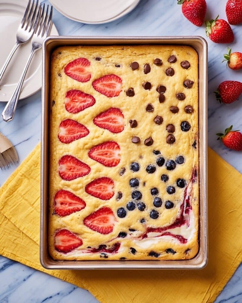 Sheet Pan Pancakes with Berry, Chocolate, and Cream Cheese Swirls Recipe