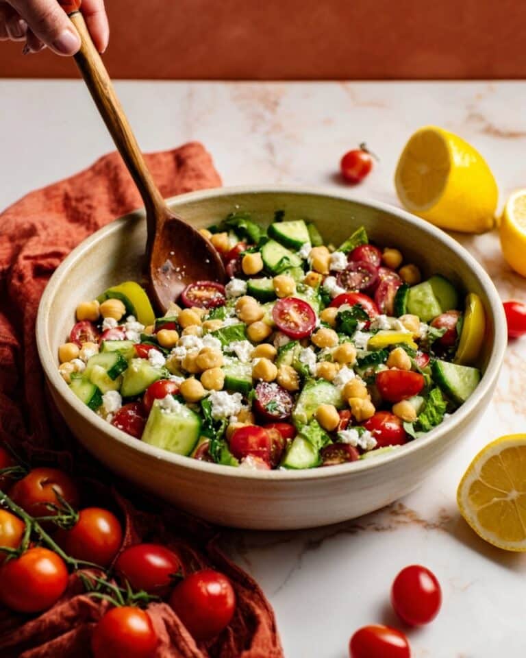 Easy Greek Cucumber Tomato and Feta Salad with Chickpeas Recipe