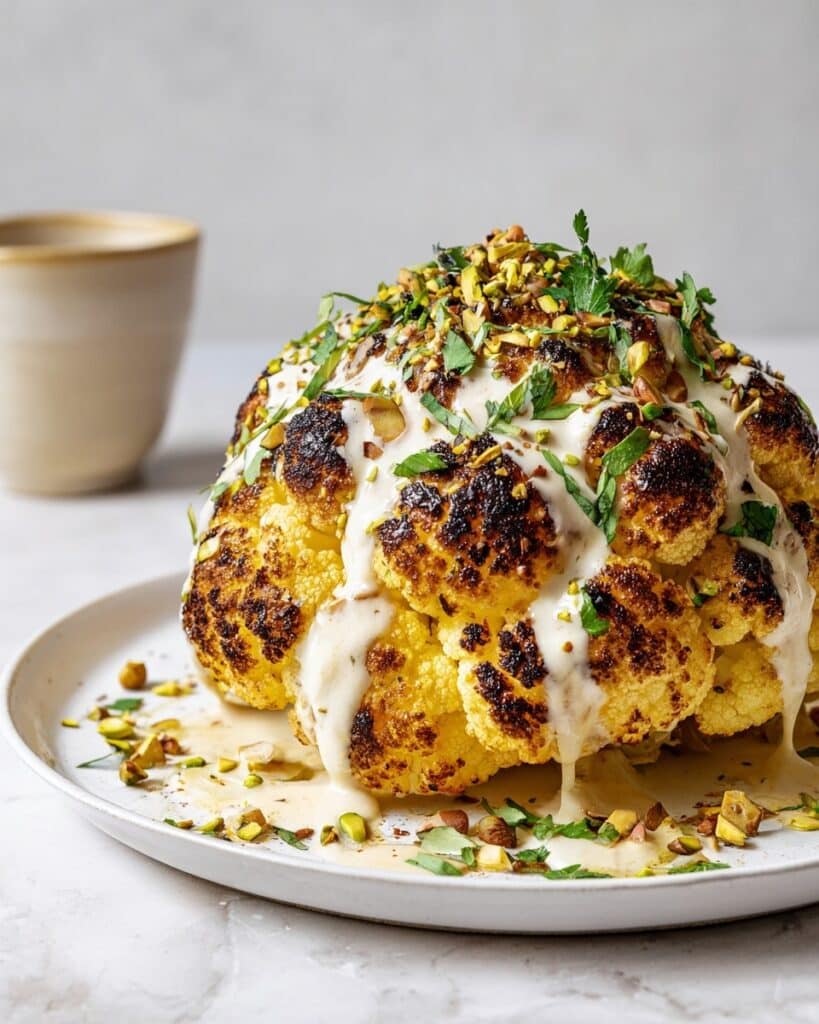 Whole Roasted Cauliflower with Tahini Sauce and Fresh Herbs Recipe
