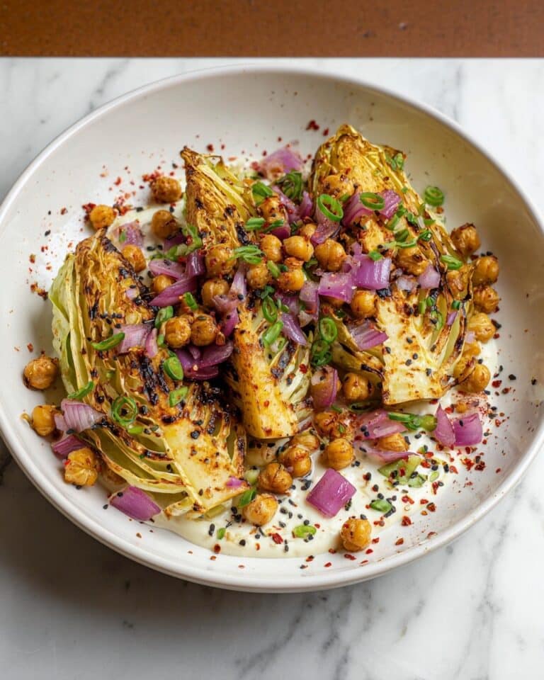 Roasted Cabbage with Garlic Lemon Chickpeas, Tahini Sauce, and Jalapeño Gremolata Recipe