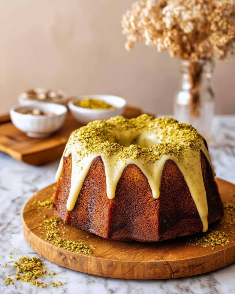 Pistachio Bundt Cake with White Chocolate Ganache and Pistachio Syrup Recipe