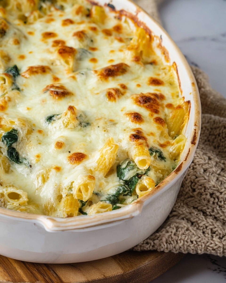 There is a close-up of a spoon full of creamy baked pasta with three main layers: the bottom layer is soft white pasta mixed with herbs, the middle layer has dark green spinach leaves, and the top layer is melted cheese with golden brown spots and a smooth texture. The spoon is shiny silver, holding the food above a white dish that is filled with more of the same creamy pasta and cheese mixture. The background is a white marbled texture, and the light highlights the meltiness and softness of the food. photo taken with an iphone --ar 4:5 --v 7