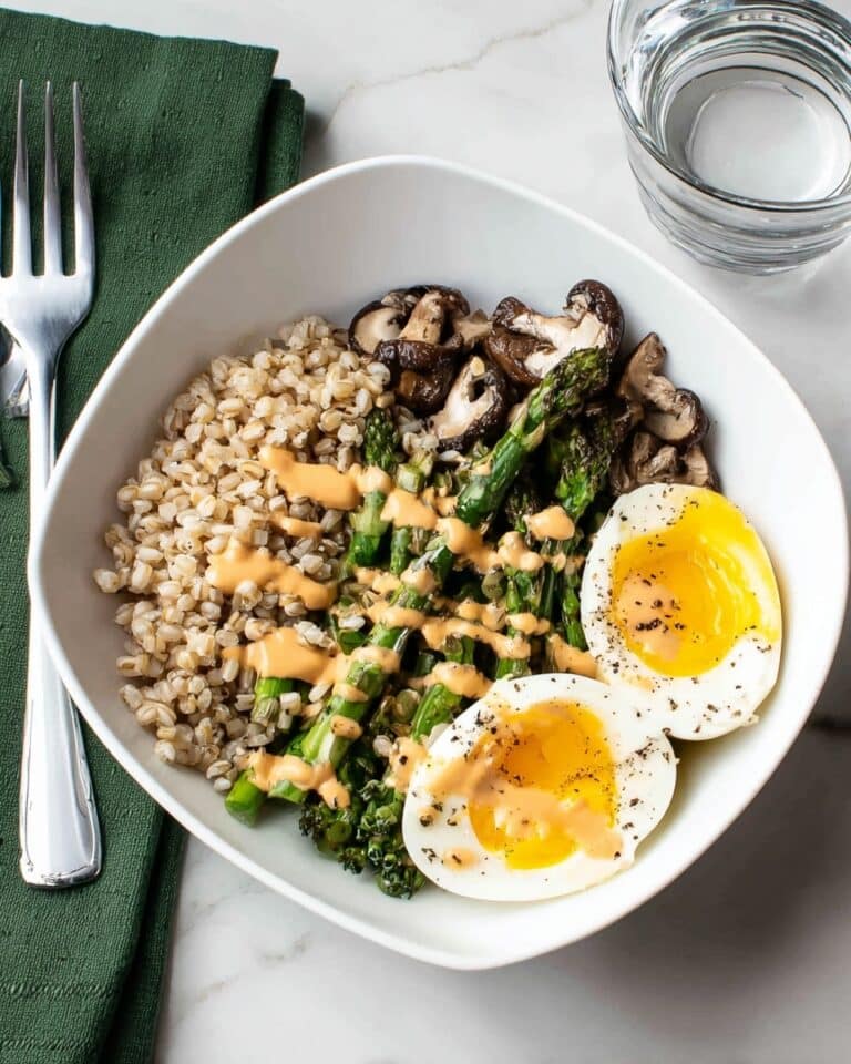 Warm Pearl Barley Grain Bowl with Asparagus, Mushrooms, and Soft-Boiled Egg Recipe