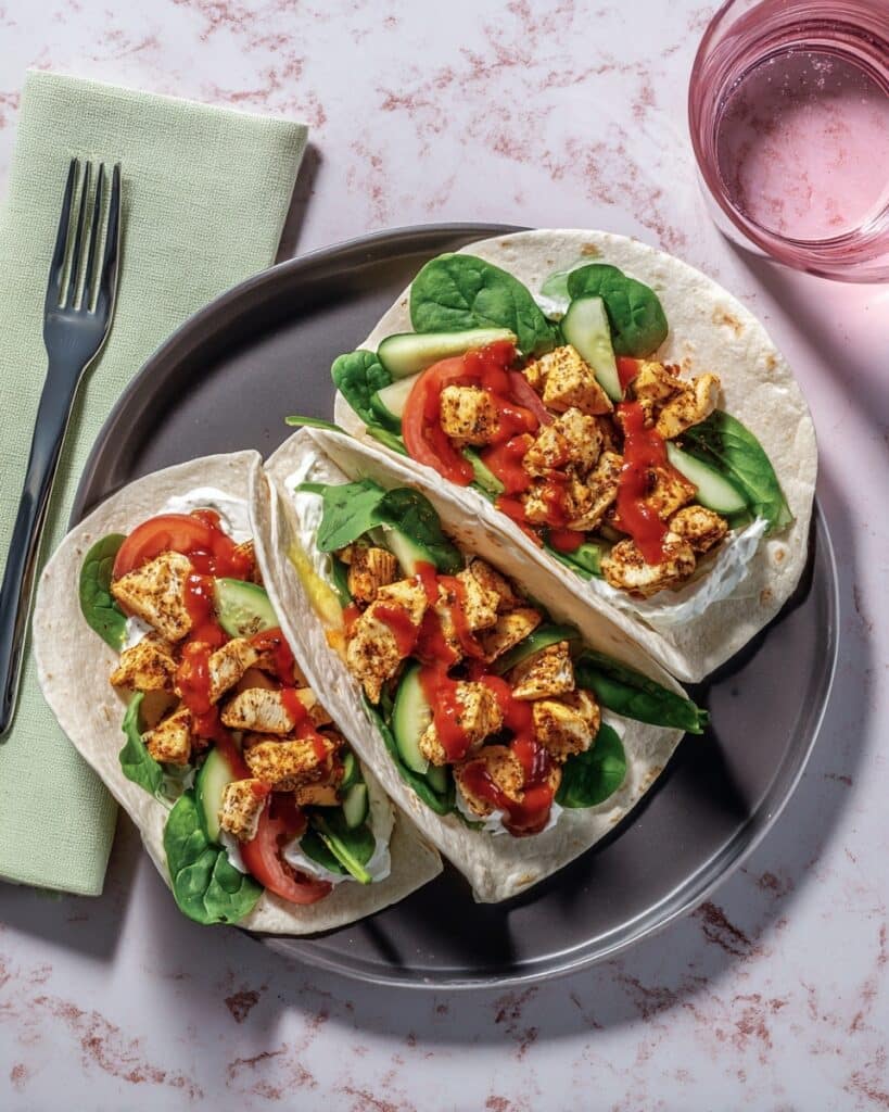 Sticky Peri-Peri Chicken Tacos with Garlic Aioli & Cucumber-Tomato Salad Recipe