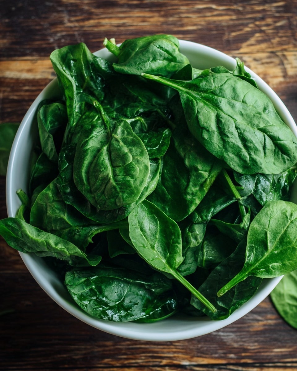 A close-up view of a white bowl filled with fresh spinach leaves, showing layers of dark and light green textured leaves with visible veins and stems, piled high inside without any dressing or other ingredients, the bowl sits on a wooden surface with visible grain. Photo taken with an iphone --ar 4:5 --v 7
