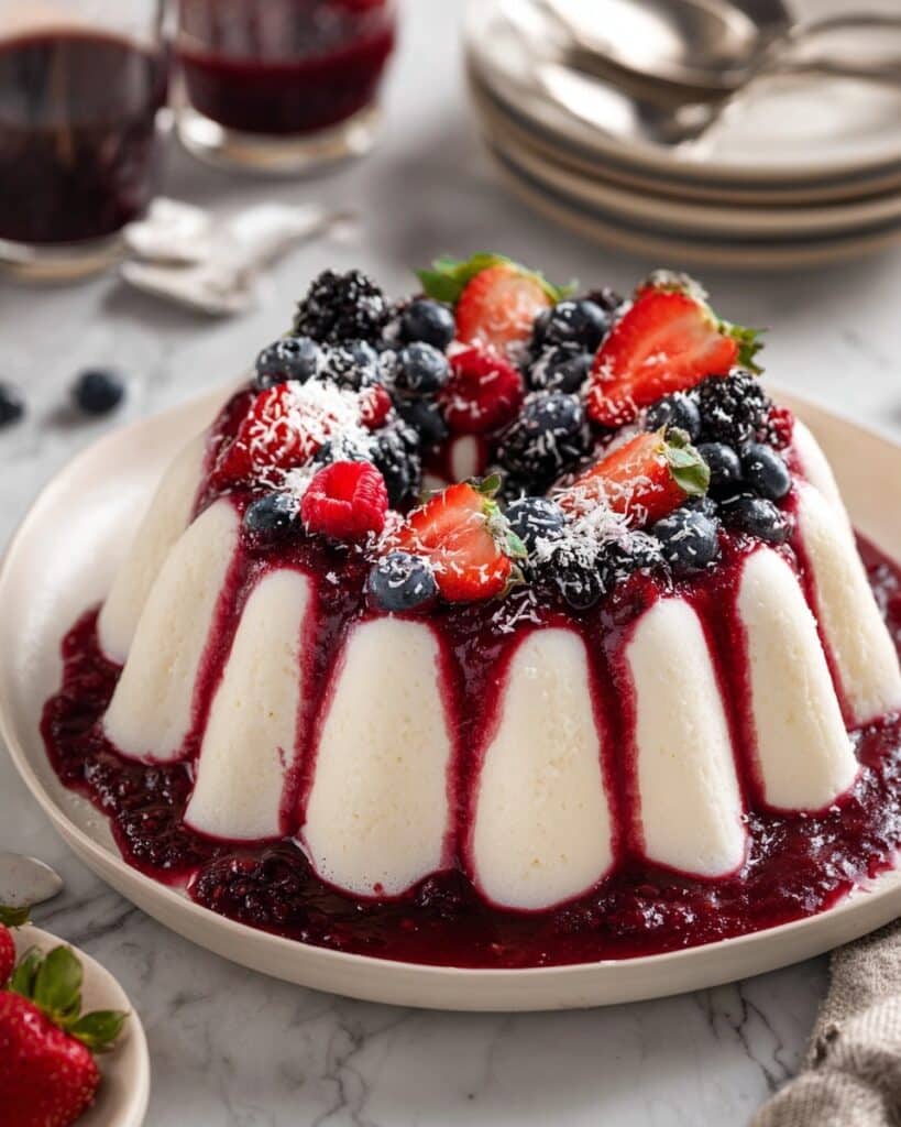 Coconut Flan with Berry Sauce (Brazilian Manjar Branco) Recipe