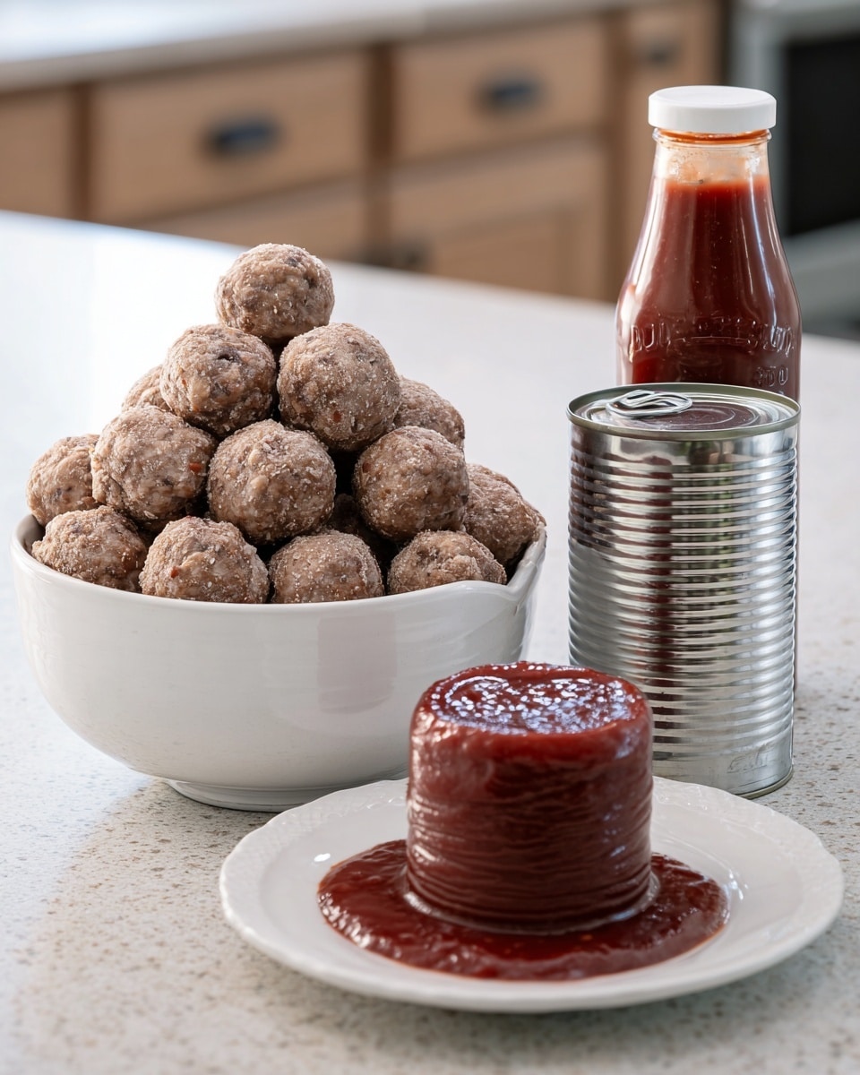 A white rectangular baking dish filled with three rows of evenly spaced round meatballs, each coated lightly with a powdery layer that gives a frosted look. The meatballs are a pinkish-brown color with a slightly rough texture, placed closely but not touching each other. The dish rests on a surface out of focus, showing warm brown tones, while the meatballs take up most of the frame, highlighting their uniform size and shape. Photo taken with an iphone --ar 4:5 --v 7