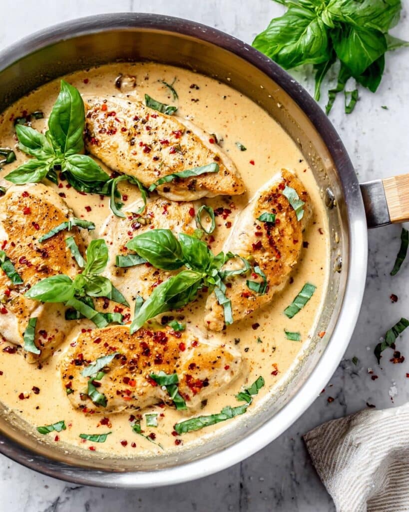 Creamy Parmesan Basil Chicken Recipe