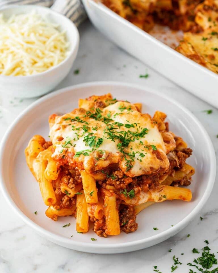 Baked Ziti with Meat Sauce and Mozzarella Recipe