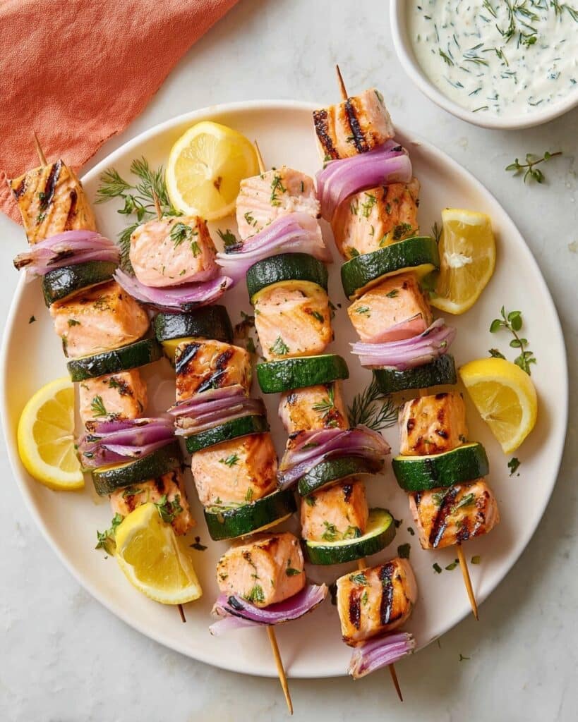 Grilled Salmon Kabobs with Lemon and Herb Marinade Recipe