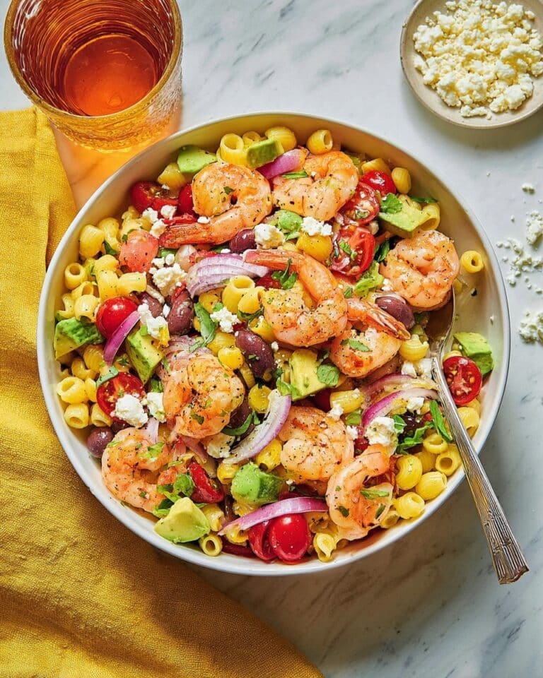 Shrimp Pasta Salad with Avocado and Feta Recipe