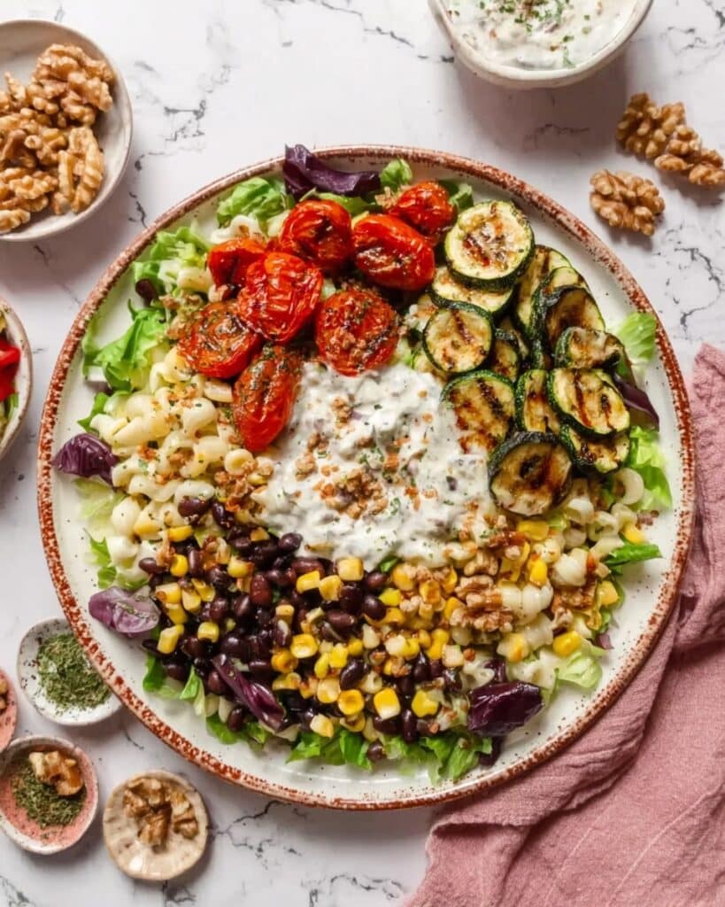 Roast Courgette, Tomato and Lentil Pasta Salad (Vegan High-Protein) Recipe