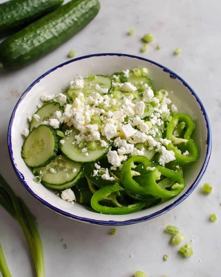 Cucumber Pepper Salad with Feta and Garlic Mustard Dressing Recipe