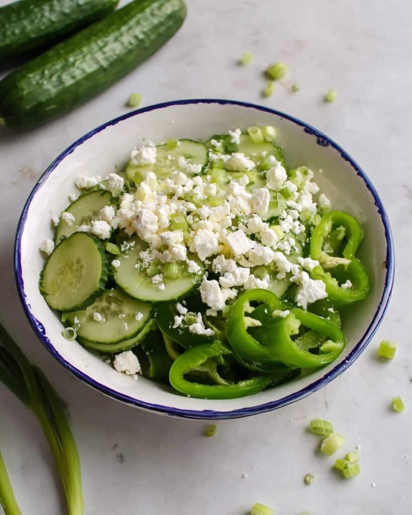Cucumber Pepper Salad with Feta and Garlic Mustard Dressing Recipe