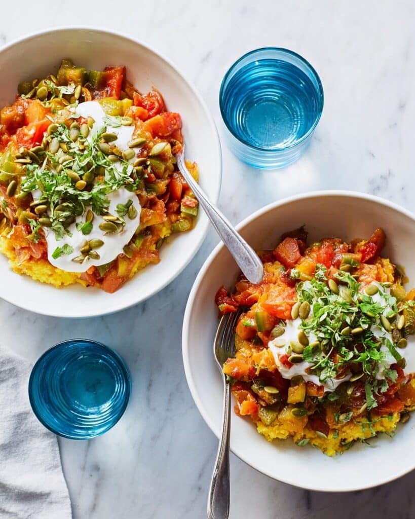 Mexican-Style Ratatouille with Polenta and Cilantro Lime Sour Cream Recipe