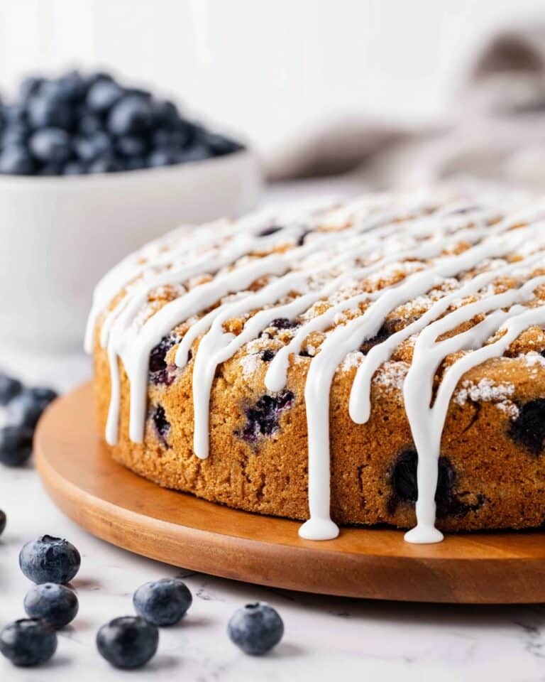 Lemon Blueberry Sour Cream Coffee Cake with Crumb Topping and Lemon Glaze Recipe