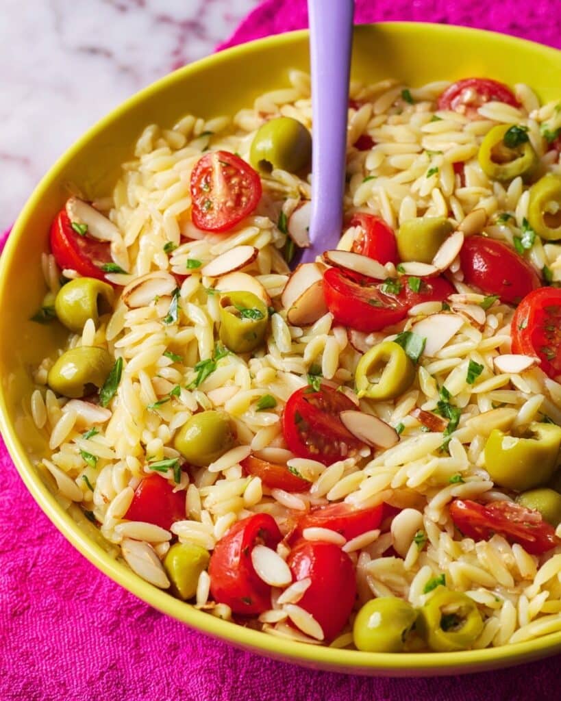 Orzo Pasta Salad with Olives, Tomatoes & Lemon Dressing Recipe