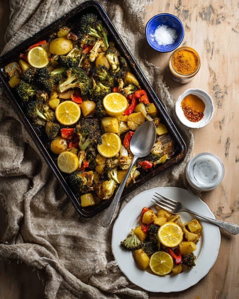 Roasted Lemon Potatoes, Broccoli, and Peppers Recipe