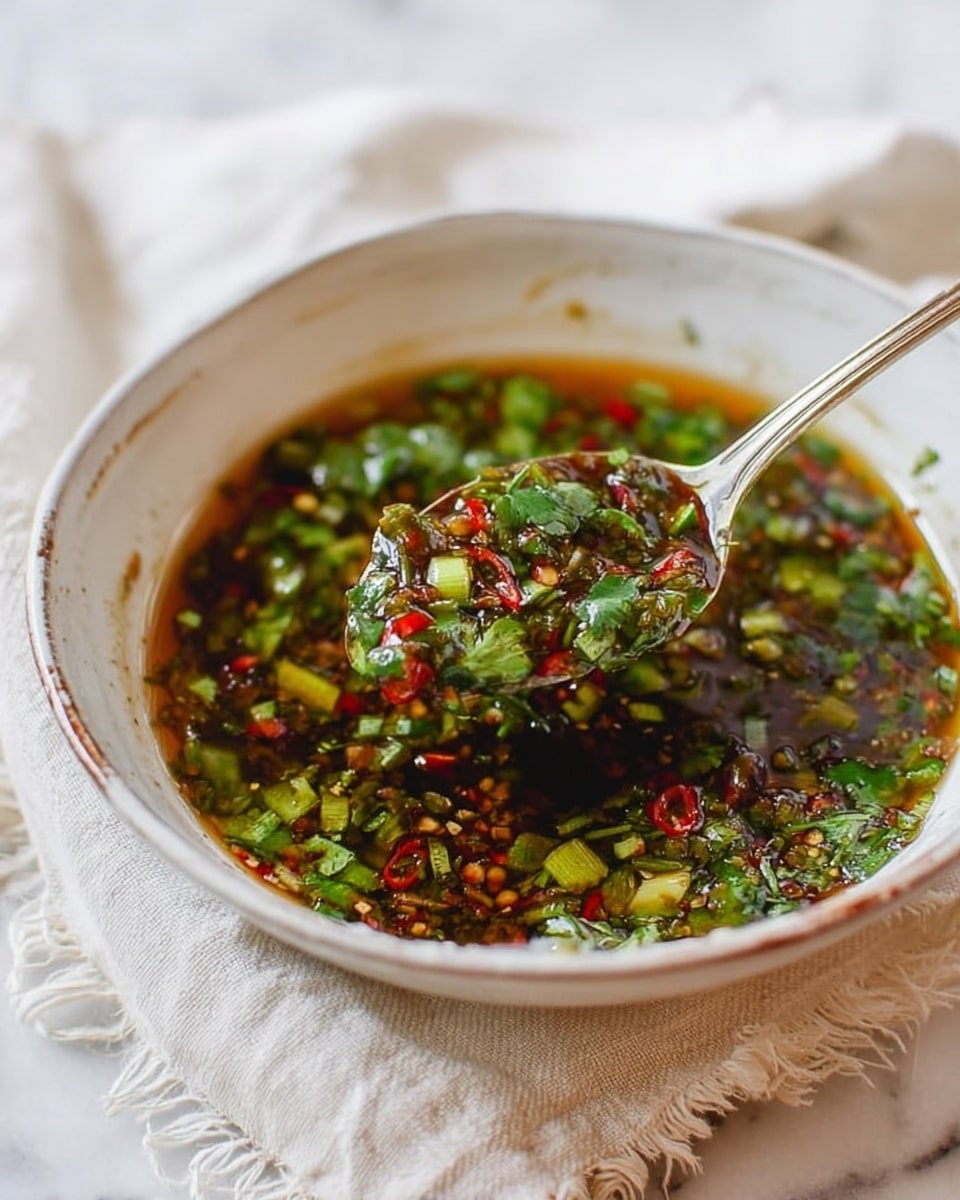 A white bowl filled with dark green seaweed strands piled high, shiny and slightly wet in texture, mixed with small pieces of chopped light brown garlic and bright red chili slices scattered throughout. The seaweed strands are long, tangled, and glossy, with bits of chopped green onions adding small pops of color on top. The bowl sits on a dark wooden board, placed on a white marbled surface, with a soft beige cloth and a dark fabric with a small floral pattern in the background. photo taken with an iphone --ar 4:5 --v 7