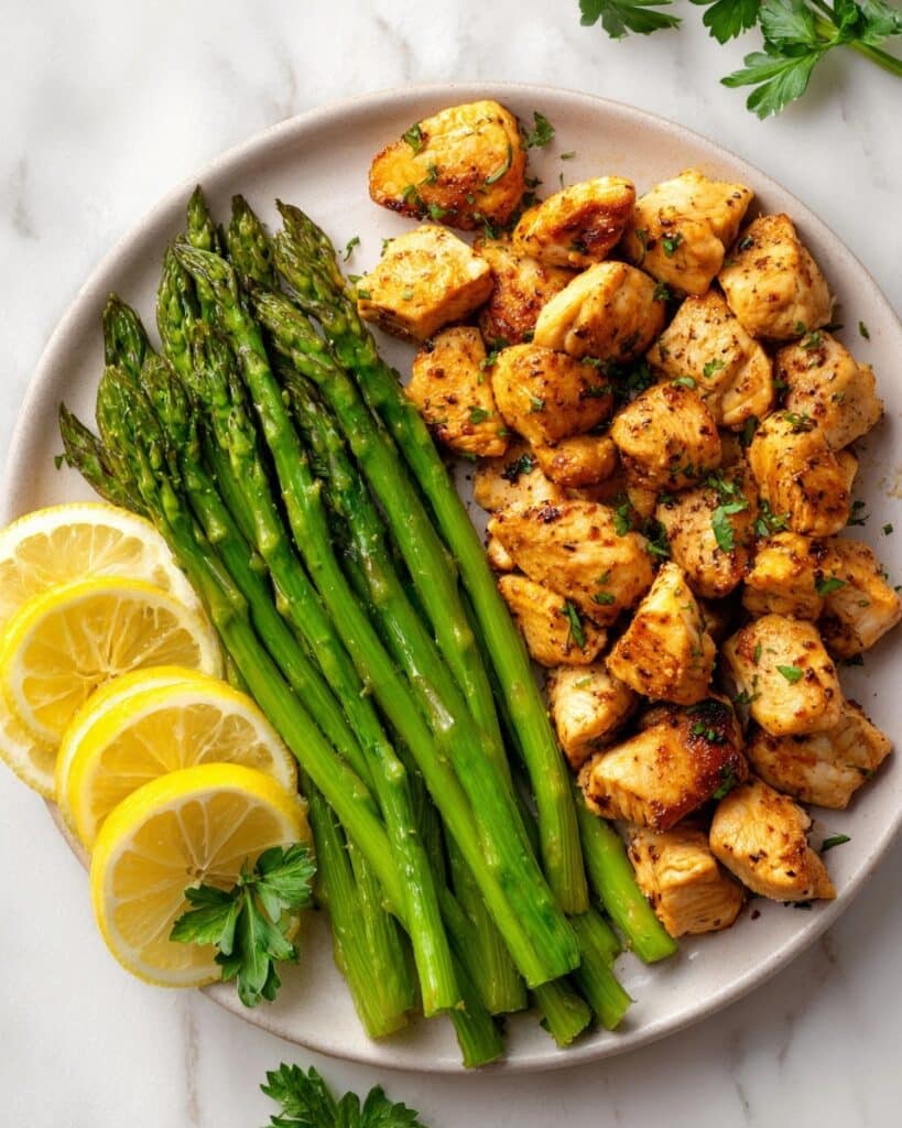 Garlic Butter Chicken Bites with Asparagus Recipe