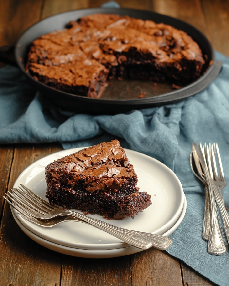 A close-up view of a dark, thick chocolate sauce with a glossy and smooth texture spread evenly in a black cast iron pan; the sauce has small bubbles on the surface and visible chunks of a lighter brown ingredient mixed throughout, creating a bumpy, rich look. The pan sits on a white marbled surface. photo taken with an iphone --ar 4:5 --v 7