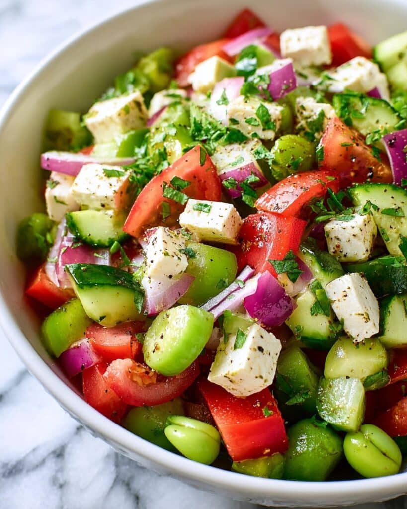Edamame Salad with Feta, Cucumber, and Red Pepper Recipe