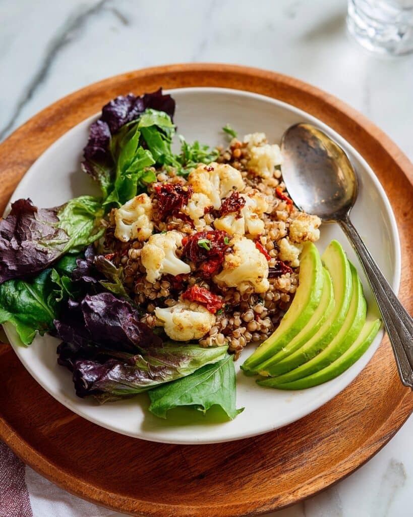 Roasted Cauliflower and Farro Salad with Feta and Avocado Recipe