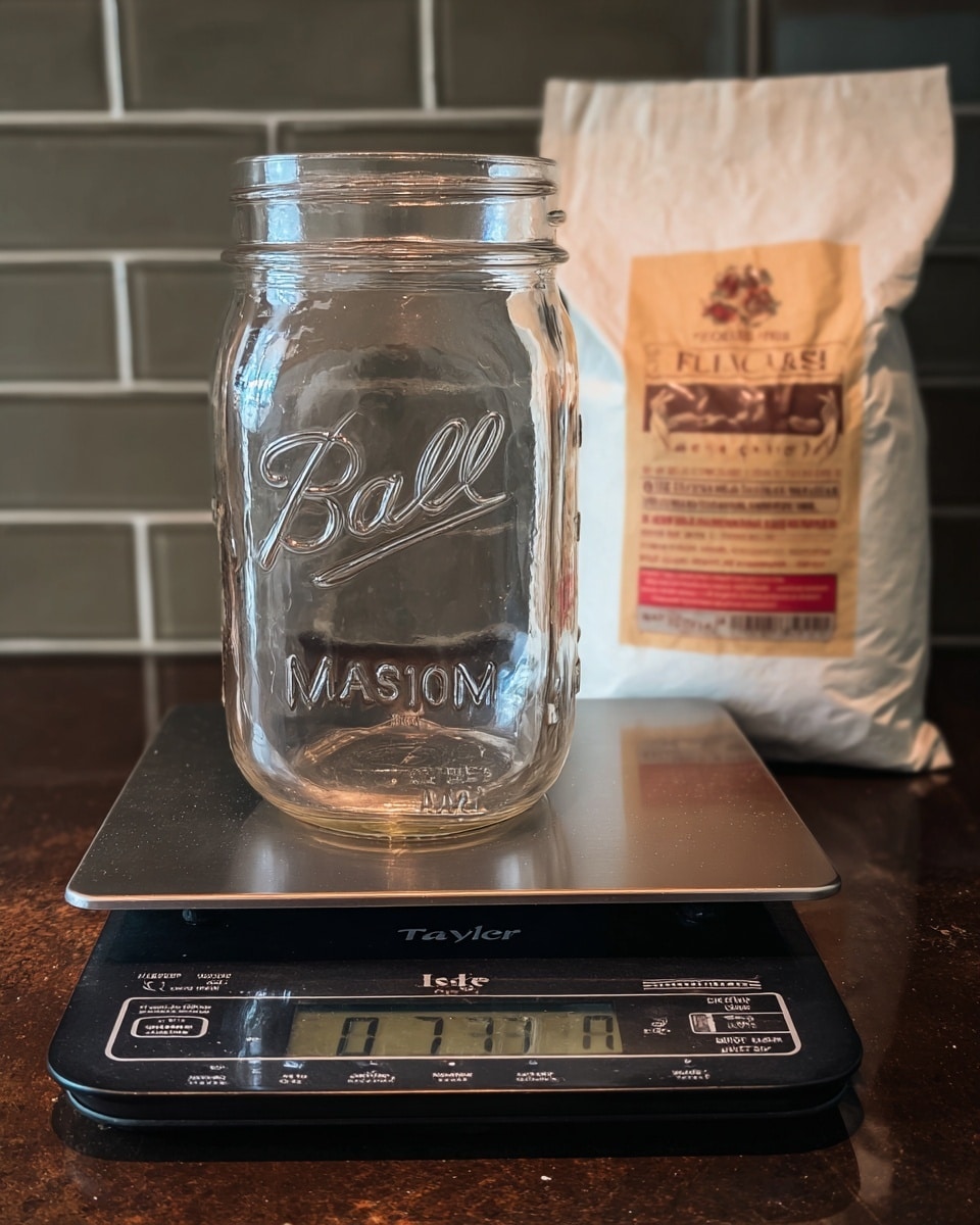 A clear empty glass mason jar with the word