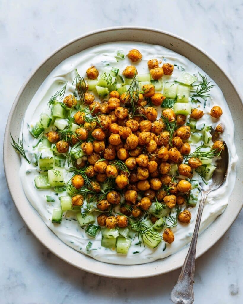 Turkish Cucumber and Crispy Chickpea Salad with Garlic Yogurt Recipe