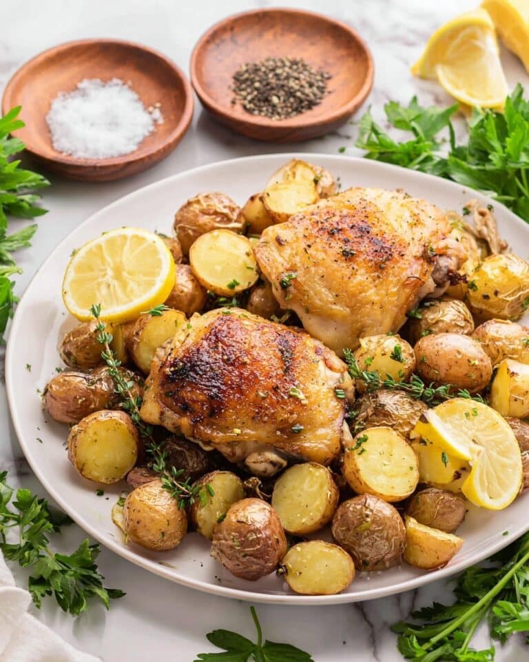 Baked Chicken and Potatoes with Brown Butter Lemon Sauce Recipe
