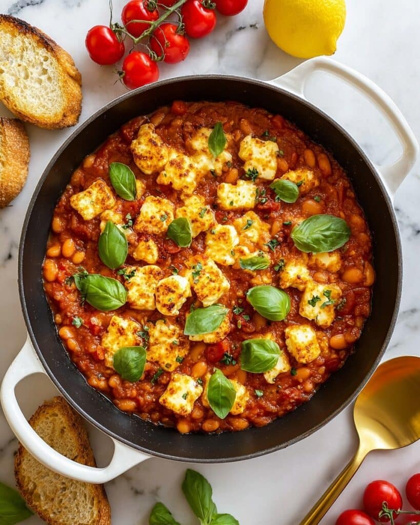 Butter Bean and Cherry Tomato Skillet with Marinated Feta Recipe