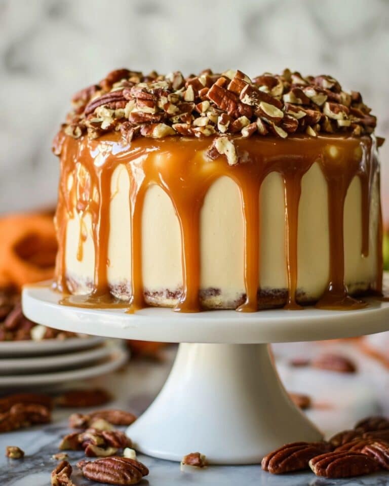 Pumpkin Spice Cake with Salted Caramel Frosting and Glazed Pecans Recipe