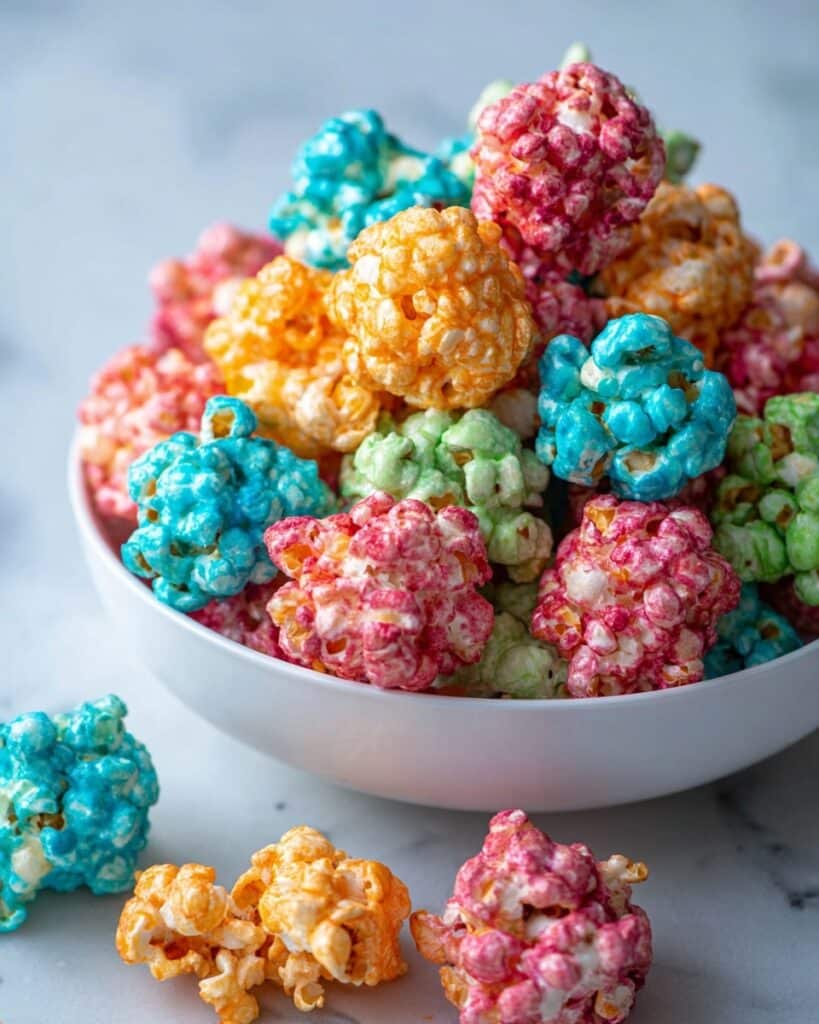 Marshmallow Fruit-Flavored Gelatin Popcorn Balls Recipe