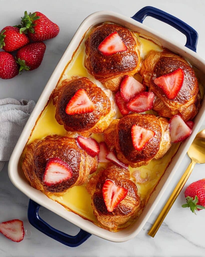 Stuffed Croissant French Toast Bake with Strawberry Cream Cheese Filling Recipe